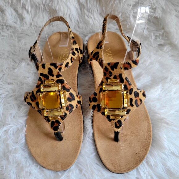Vionic Tatiana Leopard Print Jeweled Thong Orthaheel Comfort Sandals SZ 6 - Picture 4 of 14